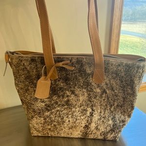 Jackson and Hyde hair on cowhide brindle tote